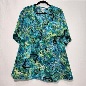 CATHERINES Green Multicolor Paisley Full Button Down Shirt PLUS PETITE Size 3XWP